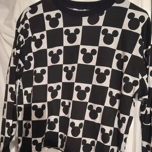 Black & White Checkered Mickey Mouse‎ Longsleeve cropped top